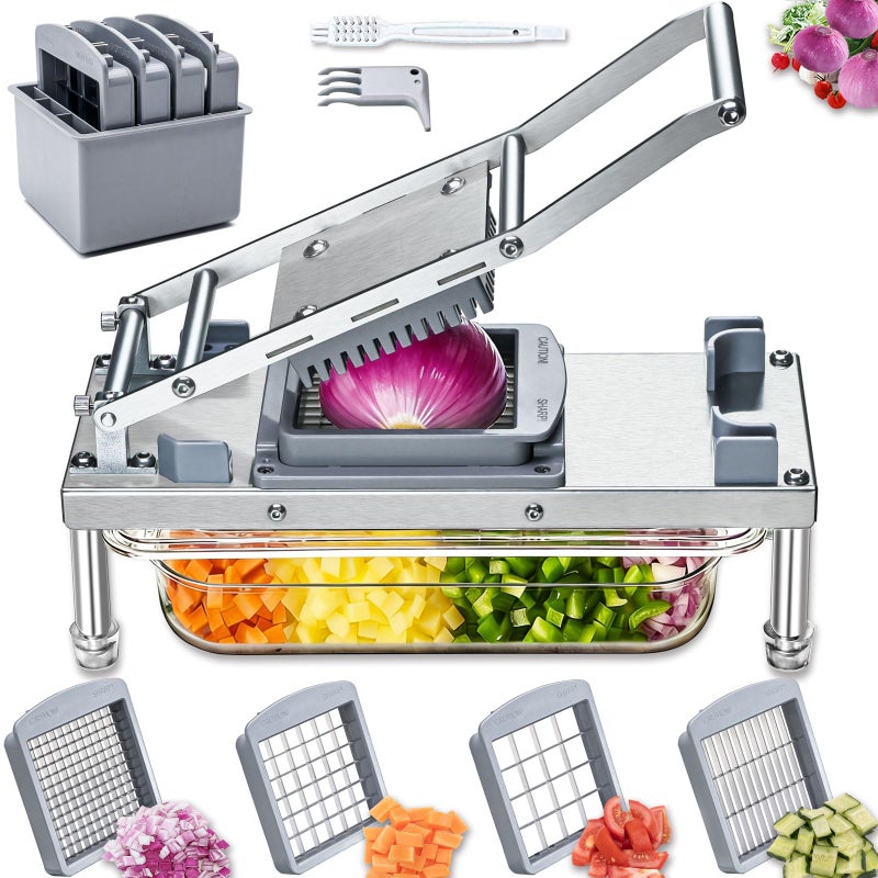 Moeuonb Stainless Steel Vegetable Chopper with 4 Blades Pro Food Chopper with Container Veggie Salad Onion Chopper Potato Dicer Tomato Cutter - Image 2