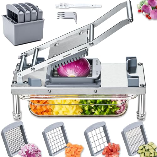 Moeuonb Stainless Steel Vegetable Chopper with 4 Blades Pro Food Chopper with Container Veggie Salad Onion Chopper Potato Dicer Tomato Cutter - Image 1