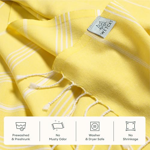 WETCAT Turkish Beach Towel Oversized 38x71 100% Cotton Sand Free Quick Dry Extra Large Light Travel Towel for Adults Beach Accessories Gifts (Yellow, Beach Towel (38" x 71")) - Image 5