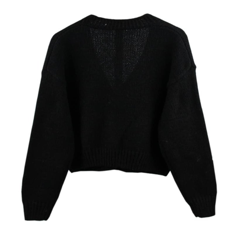 HOULENGS Women's Kawaii Strawberry Embroidered Button Down Cardigan Sweater Long Sleeve V Neck Knitted Crop Sweater Coat Black One Size - Image 3