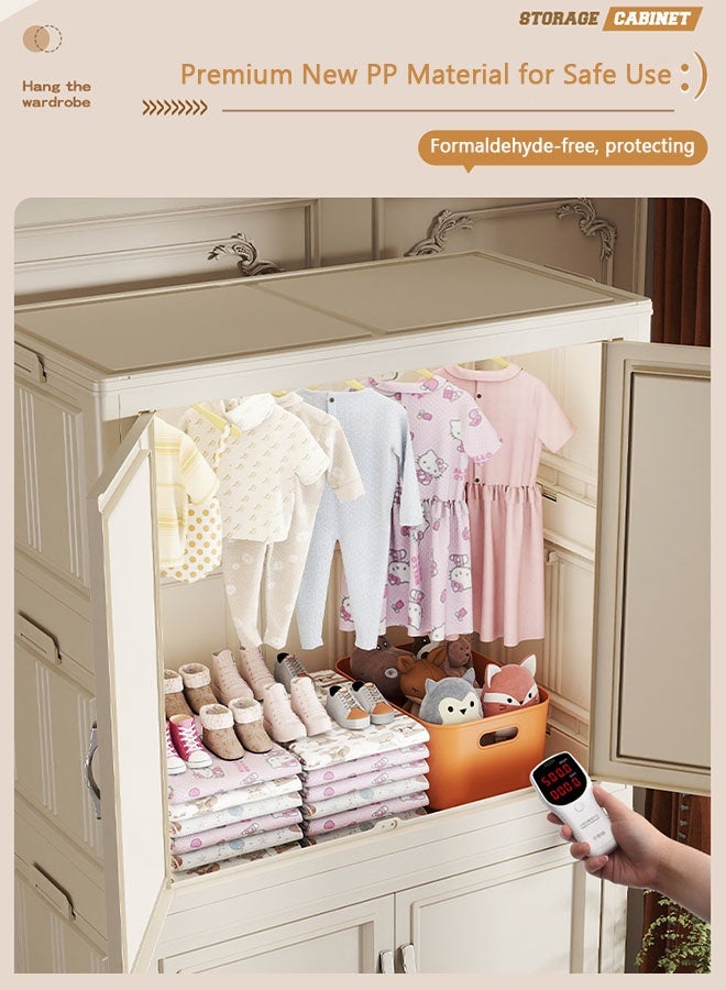 CozyNest 3-Tier Foldable Plastic Storage Cabinet with Transparent & Solid Mixed Panels, Flip Door & Wheels55cm Wide Stackable Organizer - Image 5