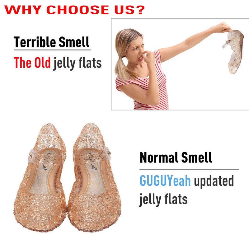 GUGUYeah Princess Mary Jane Jelly Shoes, Ballet Flats Cosplay Birthday Party Dress Up Sandals for Little Girls, Toddler or Kids (Gold) - Image 3