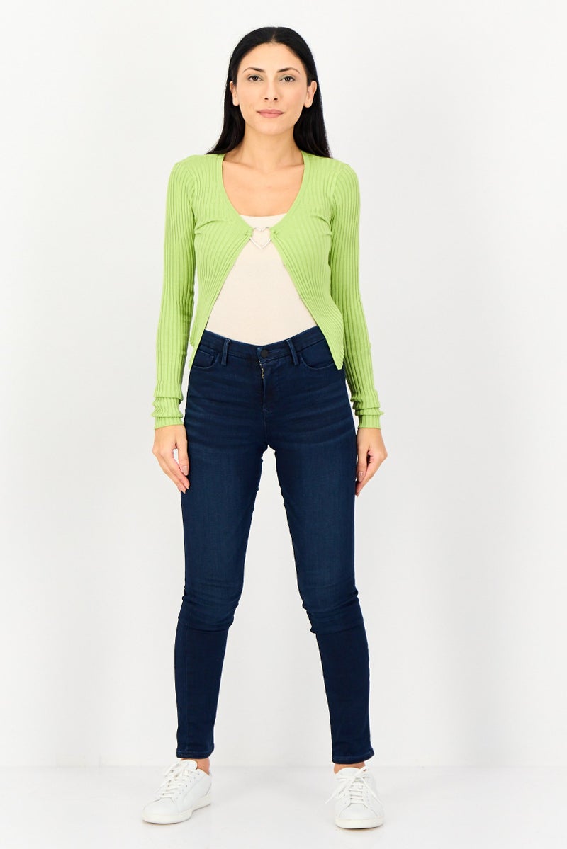 House Brand Women V Neck Textured Cardigan Light Green - Image 4
