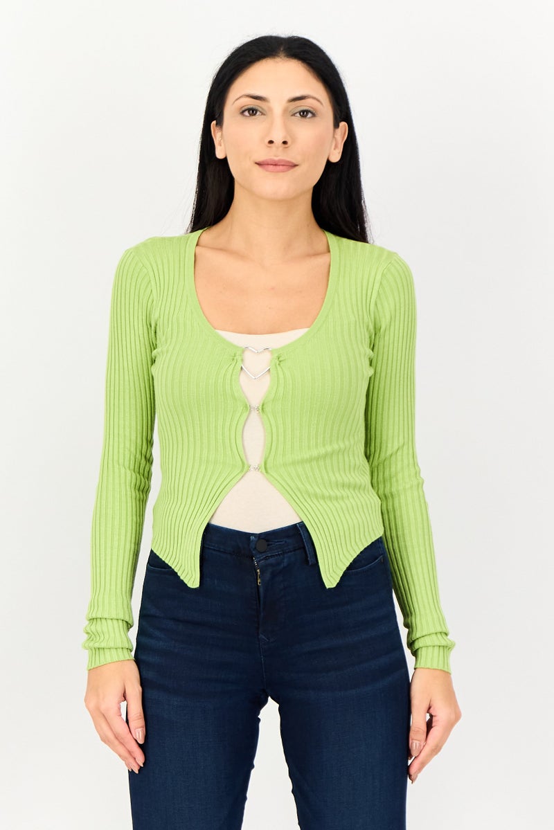 House Brand Women V Neck Textured Cardigan Light Green - Image 1