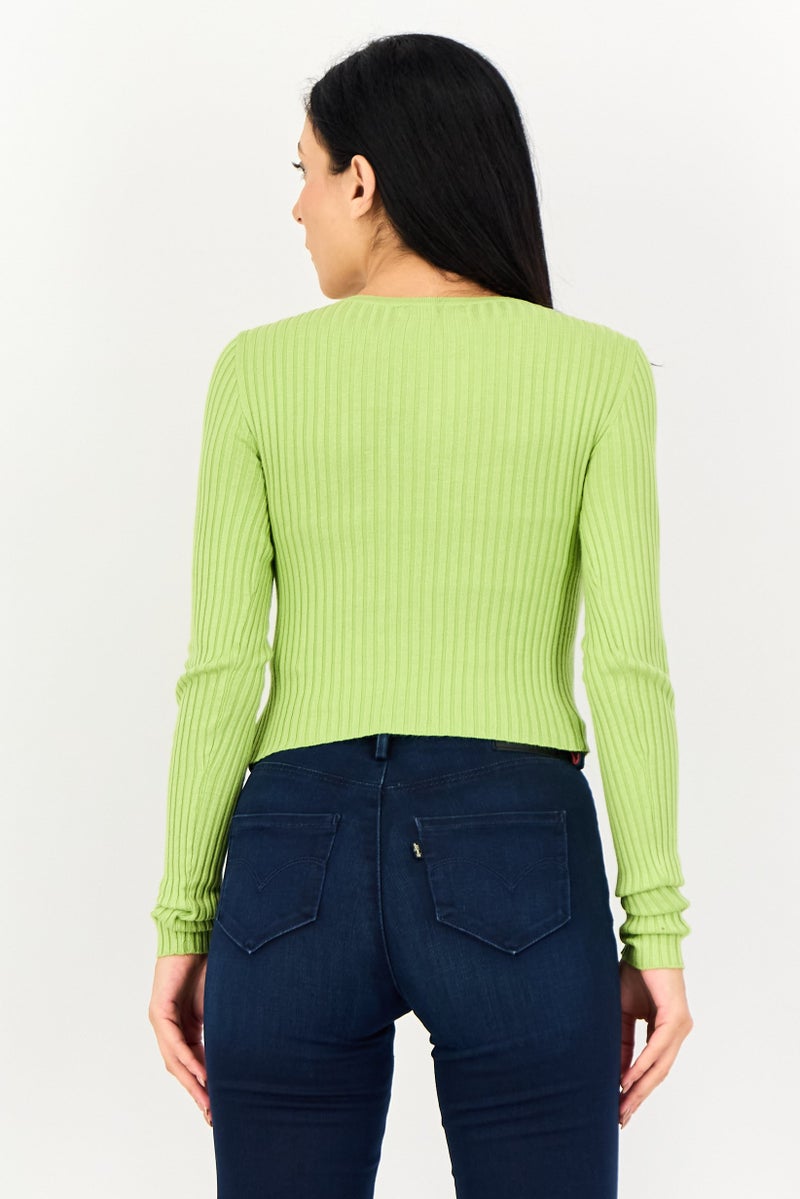 House Brand Women V Neck Textured Cardigan Light Green - Image 3