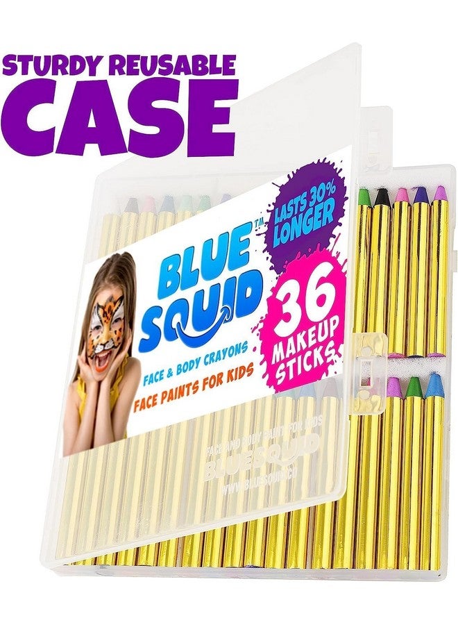 Blue Squid Face Paint Crayons For Kids 36Pcs Xl Non Toxic, Washable Body Paint Crayons Our Face Painting Kit Makeup Sticks Are Easy To Use, Safe For Sensitive Skin And Perfect For A Kids Party - Image 5