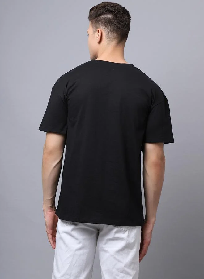 Take Two Men Black Graphic Printed Oversized T-Shirt