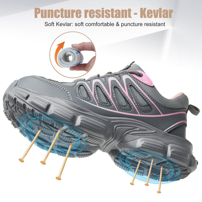 Hogent Steel Toe Shoes for Women Men Wide Non Slip Composite Work Sneakers Indestructible Comfortable Safety Tennis Shoes Lightweight Breathable Construction Sneakers Puncture Proof Ergonomic Design - Image 4