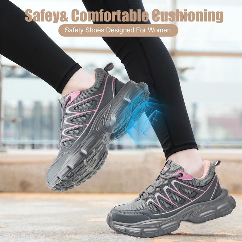 Hogent Steel Toe Shoes for Women Men Wide Non Slip Composite Work Sneakers Indestructible Comfortable Safety Tennis Shoes Lightweight Breathable Construction Sneakers Puncture Proof Ergonomic Design - Image 5