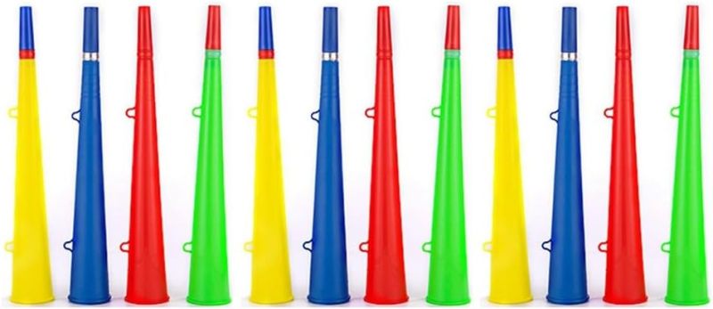 Plastic Stadium Horns 12 Pack Loud Cheering Power - Durable Fan Noisemakers Versatile for Any Sporting Event - Lightweight Cheering Props for Game Day Celebrations - Image 1