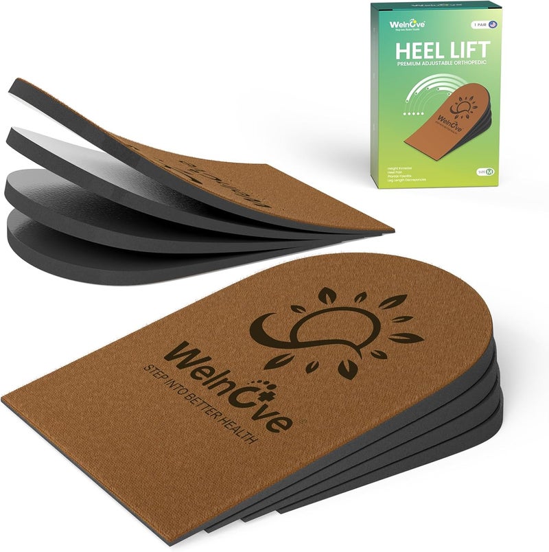 Welnove Adjustable Heel Lift Inserts for Shoes - Welnove 4 Layers Orthopedic Shoe Lifts for Women Uneven Legs Leg Length Discrepancy Heel Pain - Heel Insert (Brown,Size M Pack of 2) 