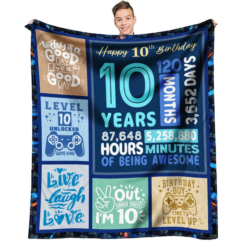 SIKLTY 10 Year Old Boy Gift Ideas  Coolest Gifts for 10 Year Old Boys  Boys Age 10 Gift for Birthday  10th Birthday Decorations for Boy  Best 10 yr Old Boy Birthday Gift Throw Blanket 60 x 50 Inch - Image 1