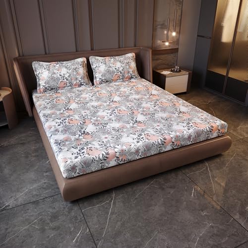 Divine Casa 144 TC 100% Cotton King Bedsheet with 2 Pillow Covers | Skin-Friendly Fabric for Everyday Comfort | 270 X 270 CM | Floral Pattern | Blush Grey - Image 1