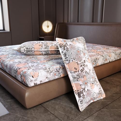 Divine Casa 144 TC 100% Cotton King Bedsheet with 2 Pillow Covers | Skin-Friendly Fabric for Everyday Comfort | 270 X 270 CM | Floral Pattern | Blush Grey - Image 4