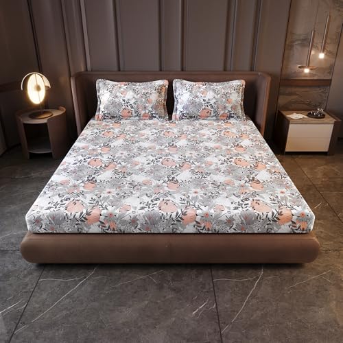 Divine Casa 144 TC 100% Cotton King Bedsheet with 2 Pillow Covers | Skin-Friendly Fabric for Everyday Comfort | 270 X 270 CM | Floral Pattern | Blush Grey - Image 2