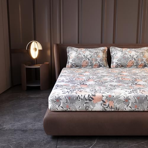 Divine Casa 144 TC 100% Cotton King Bedsheet with 2 Pillow Covers | Skin-Friendly Fabric for Everyday Comfort | 270 X 270 CM | Floral Pattern | Blush Grey - Image 3