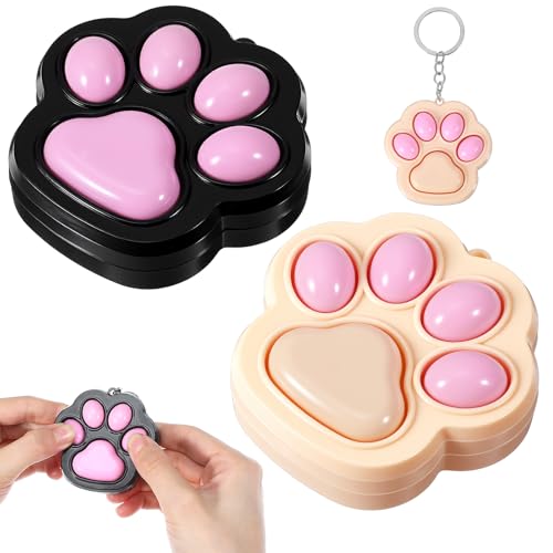 Matwsec 2 Pcs Cat Paw Fidget Keychain Clicky Fidget Toys Cute Mini Fidgets Fidgets Clicker Anxiety and Stress Relief for Adults Stocking Stuffers - Image 1