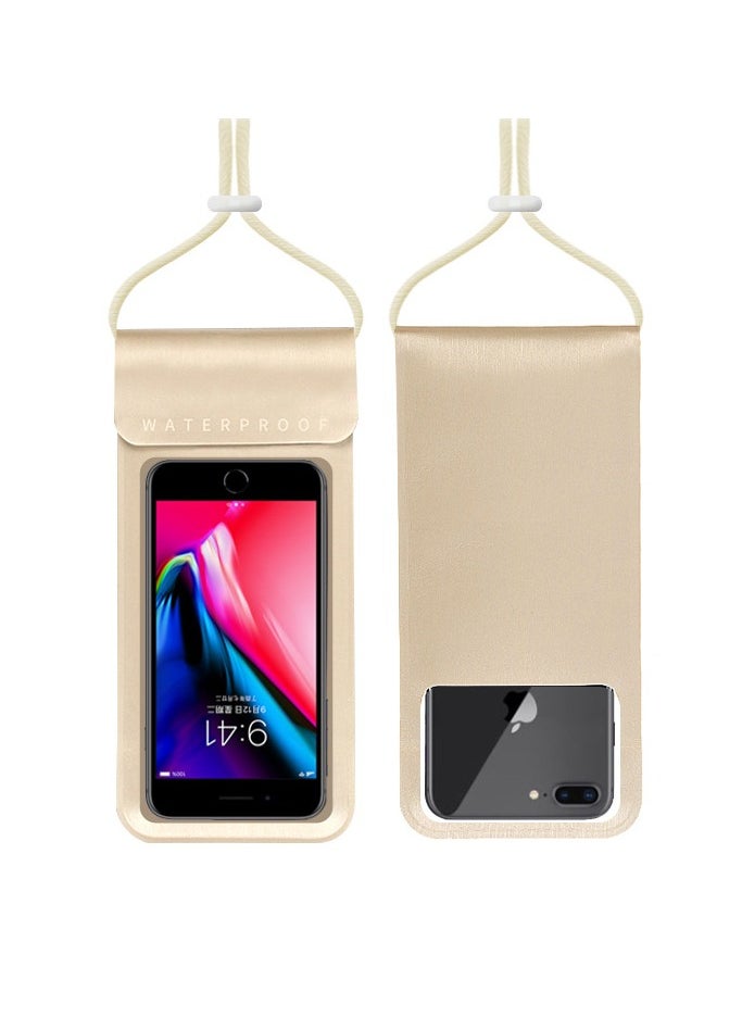 2-Pack Waterproof Phone Case 30M Underwate Waterproof Cell Phone Case with Adjustable Lanyard IPX8 Floating Waterproof Phone Pouch for 7.2'' (Gold) 