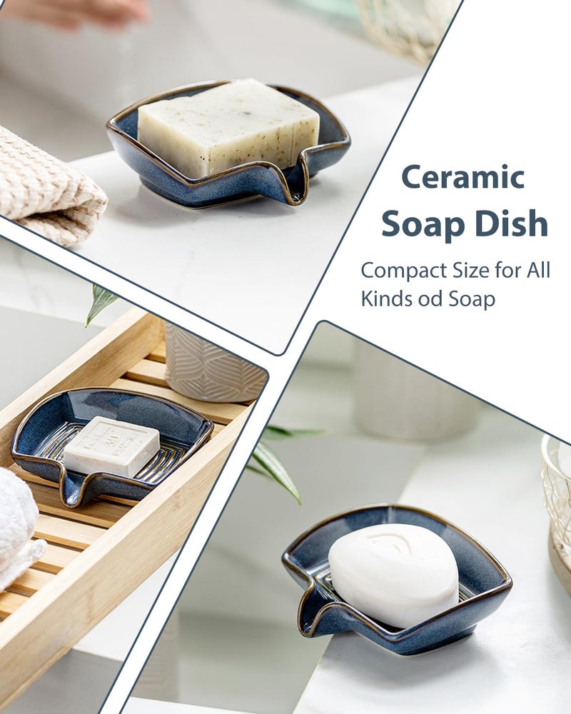 Zoeeker Soap Dishes, Ceramic Shower Soap Dish with Waterfall Design Bar Soap Holder Self Draining Soap Saver for Shower, Bathroom, Sink, Kitchen and Countertop, Blue - Image 5