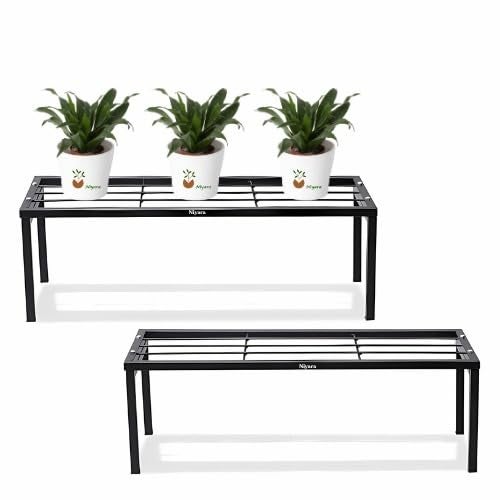 Niyara || Metal Planter Stand || Flower Pot Stand for Planters || Plant Stand Indoor | (Long 61 cm/ 24 inches, Set of 2, Height 8 inch) - Image 1