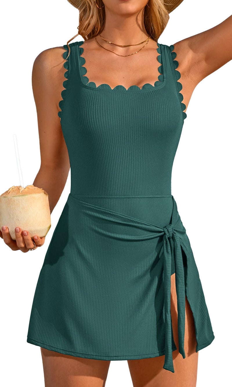 Charmo Bathing Suit for Women One Piece Swim Suit Tummy Control Modest Swimsuits Built-in Briefs Swim Dress 2025 Light Green L - Image 1