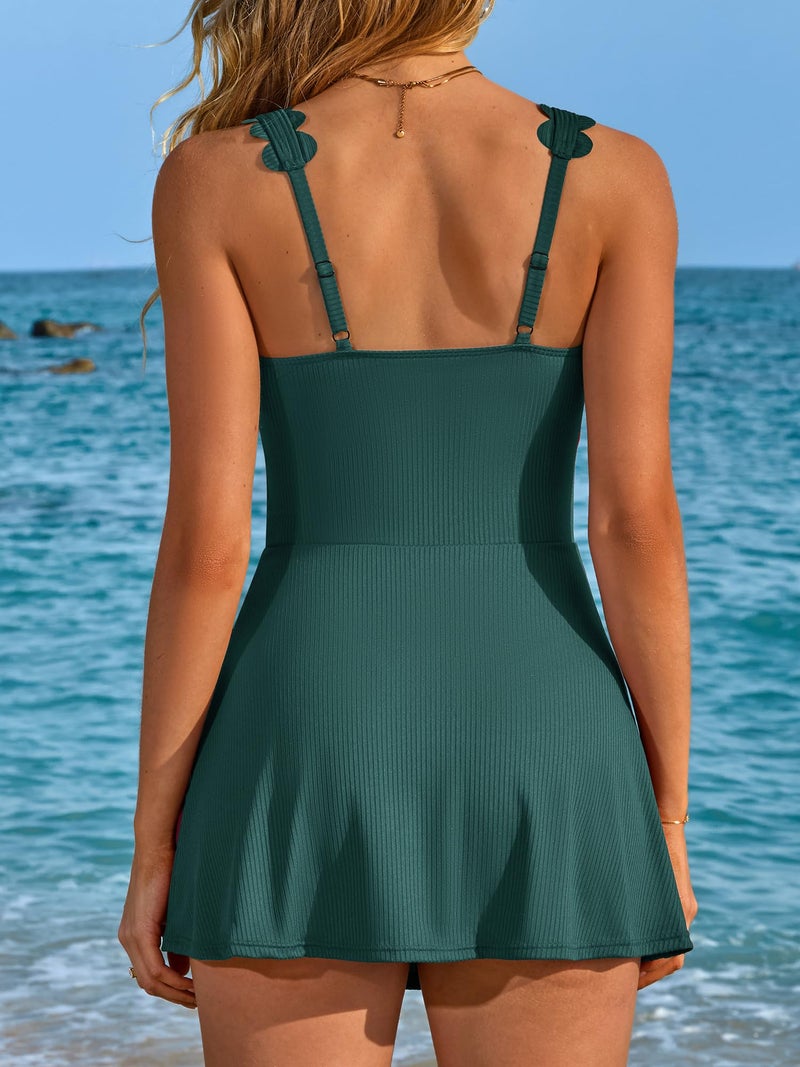 Charmo Bathing Suit for Women One Piece Swim Suit Tummy Control Modest Swimsuits Built-in Briefs Swim Dress 2025 Light Green L - Image 3