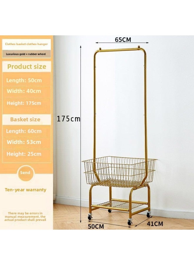 Mobile Display Clothes Hanger Floor-standing Cart Clothing Store Display Rack Women's Clothing Special Shelf Shopping Cart Storage Rack-Color: Storage Basket + Clothes Drying Rack + Rubber Wheel  - Image 1