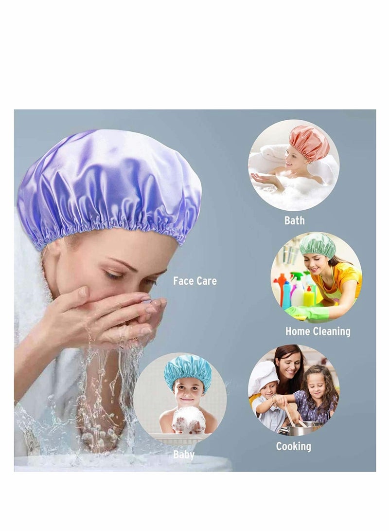 SYOSI 4 عبوات غطاء رأس للاستحمام، 4 عبوات غطاء رأس فاخر مقاوم للماء ودبل طبقة قابل لإعادة الاستخدام للاستحمام للنساء، منتجع صحي، صالون شعر، استخدام في المنزل أو الفندق أو السفر - Image 4