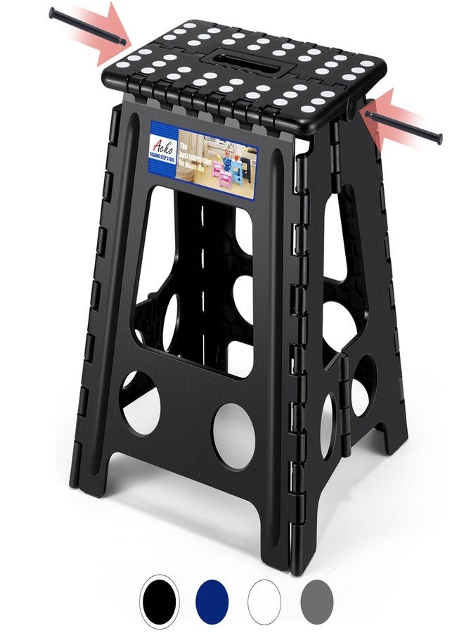 ACKO Folding Step Stool Foldable 16 Inch 400 lbs Capacity, Plastic Stools for Adults and Kids, Collapsible Stools for Kitchen, Stepping Stool with Handle, Black,1 PC - Image 1