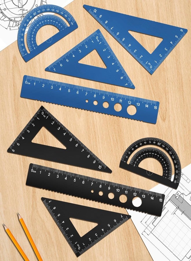 Honagu Triangular Ruler Set, 8 Pieces/2 Sets Aluminum Alloy Ruler, Metal Drafting Ruler, Geometric Protractor for Students, Draftsmen, Engineers, School Office Supplies (Blue+Black) - Image 5