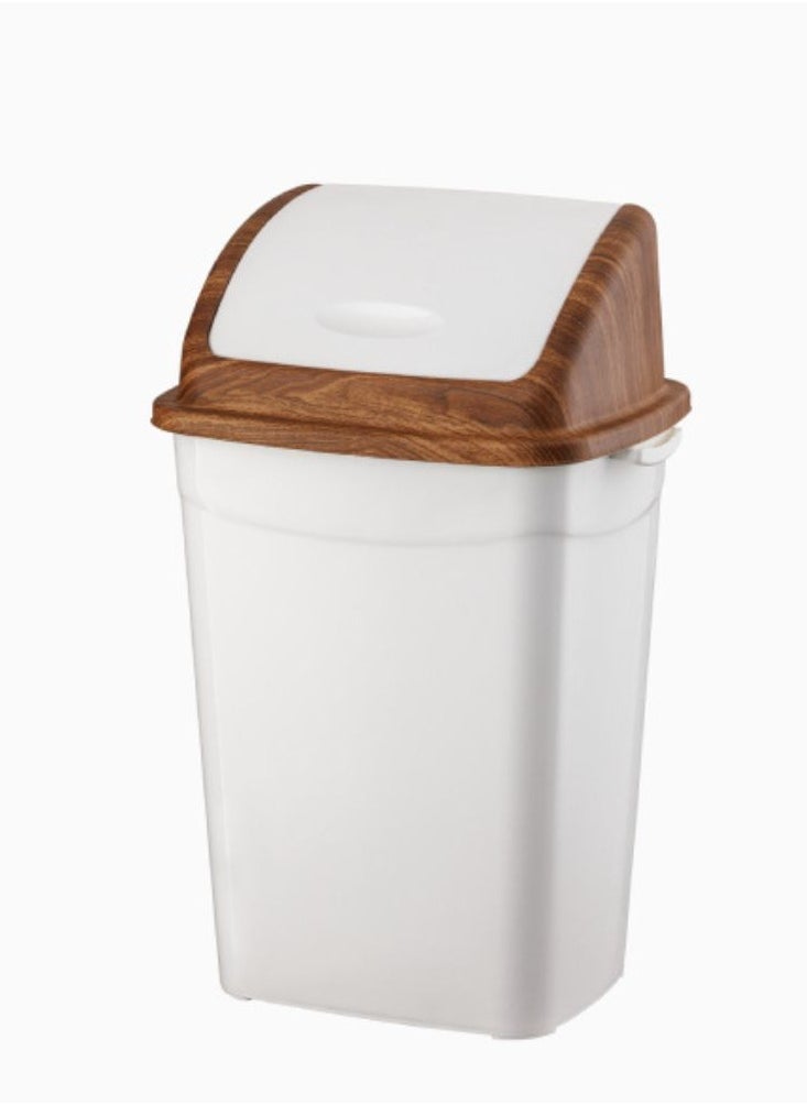 PLANET - Planet dustbin with swing top lid plastic rectangular trash can for office home restaurant bathroom bedroom kitchen wooden/white (9 liter) - Image 1