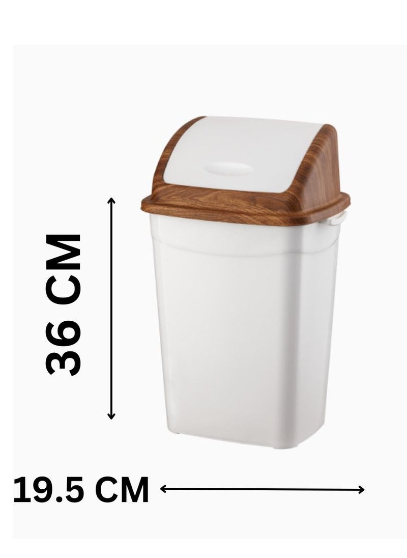 PLANET - Planet dustbin with swing top lid plastic rectangular trash can for office home restaurant bathroom bedroom kitchen wooden/white (9 liter) - Image 1