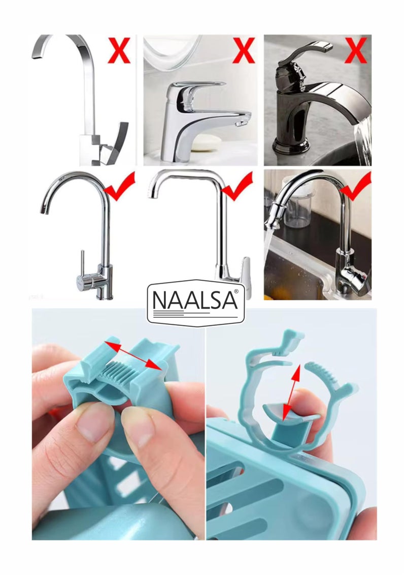 NAALSA Guard Sink Organizer 2 Section with 1 Kitchen Towel Holder Kitchen Sink Faucet Sponge Holder Caddy Organizer Over, ABS Plastic Heavy Duty Rack for scrubbers, soap, Bathroom - Image 5
