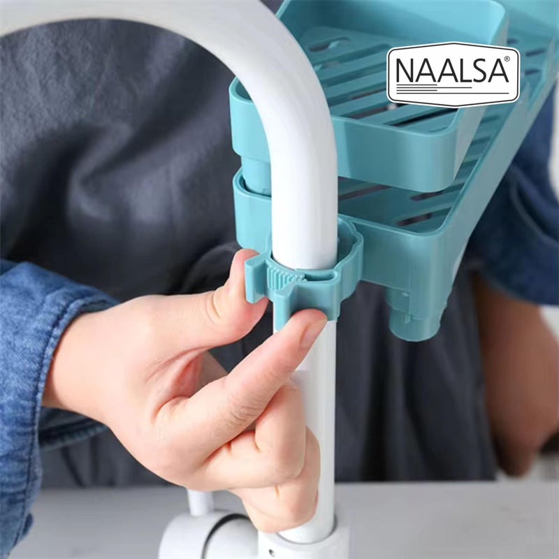 NAALSA Guard Sink Organizer 2 Section with 1 Kitchen Towel Holder Kitchen Sink Faucet Sponge Holder Caddy Organizer Over, ABS Plastic Heavy Duty Rack for scrubbers, soap, Bathroom - Image 3