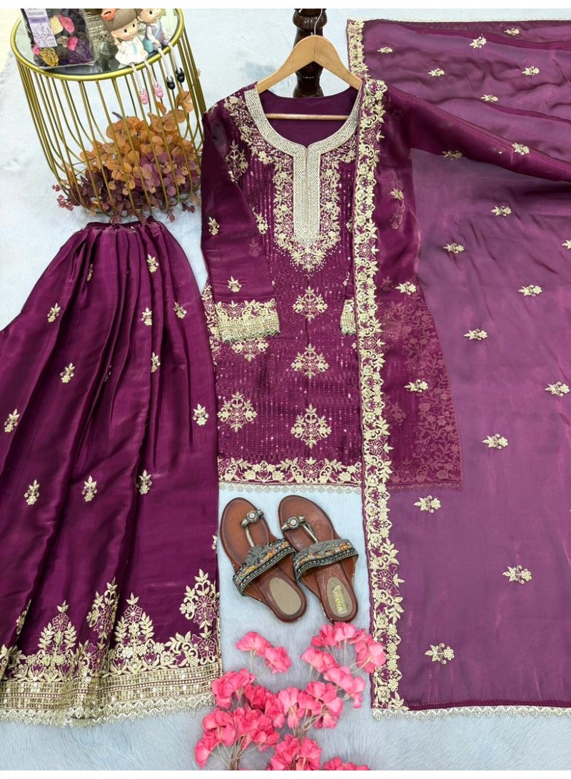 ANAITA Purple Silk Readymade Suit with Embroidery & Diamond Work - Image 3