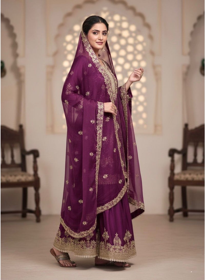 ANAITA Purple Silk Readymade Suit with Embroidery & Diamond Work - Image 2