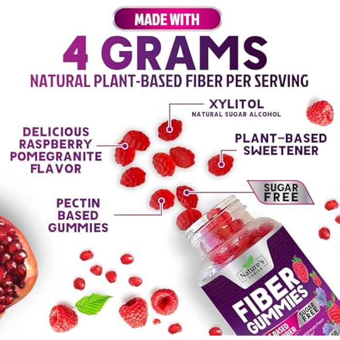 Nature's Choice Fiber Gummies 4g - Sugar Free Fiber Gummy Supplement for Adults, Daily Prebiotic Gummy Digestive Health Support - Plant Based Soluble Chews, Prebiotics Supports Regularity & Digestion - 60 Gummies - Image 3