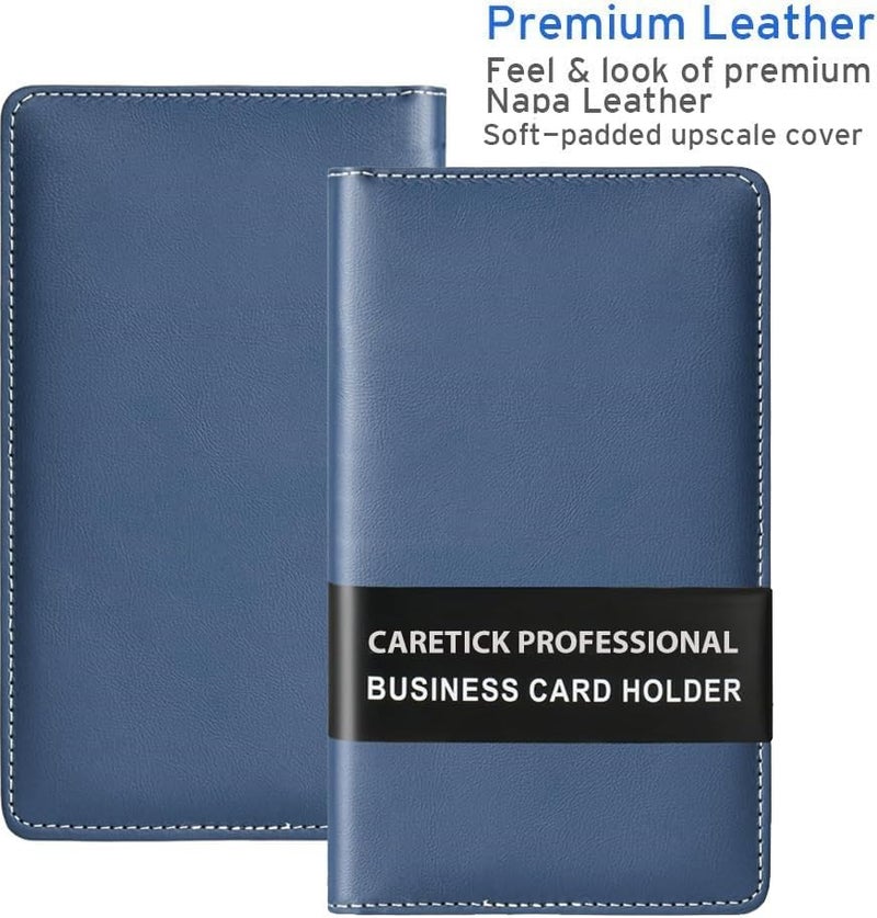 CareTick Business Card Holder Book, 240 Card Capacity, Soft PU Leather Name Card Organizer with 120 Pockets, Business and Credit Card Album for Office (Blue, Soft Leather) - Image 2