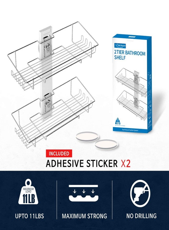 Bath Beyond BATHBEYOND Shower Caddy Suction Cup Tier Shower Shelf - Adjustable Shower Caddy 400 Stainless Steel No-Drilling and Extra Adhesive Sticker for More Stronger Suction (2Tier) - Image 3