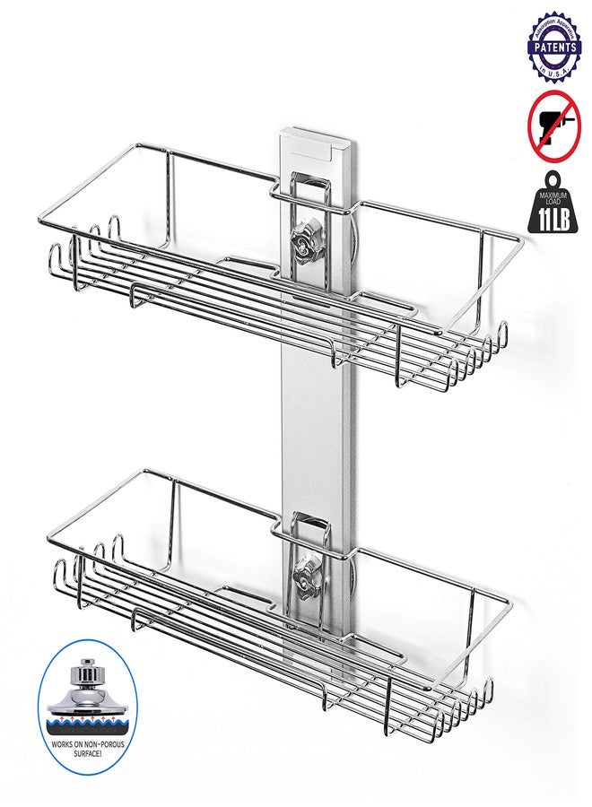 Bath Beyond BATHBEYOND Shower Caddy Suction Cup Tier Shower Shelf - Adjustable Shower Caddy 400 Stainless Steel No-Drilling and Extra Adhesive Sticker for More Stronger Suction (2Tier) - Image 2