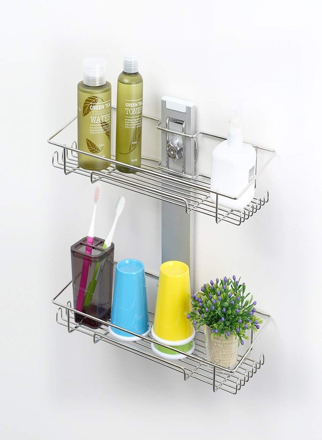 Bath Beyond BATHBEYOND Shower Caddy Suction Cup Tier Shower Shelf - Adjustable Shower Caddy 400 Stainless Steel No-Drilling and Extra Adhesive Sticker for More Stronger Suction (2Tier) - Image 1