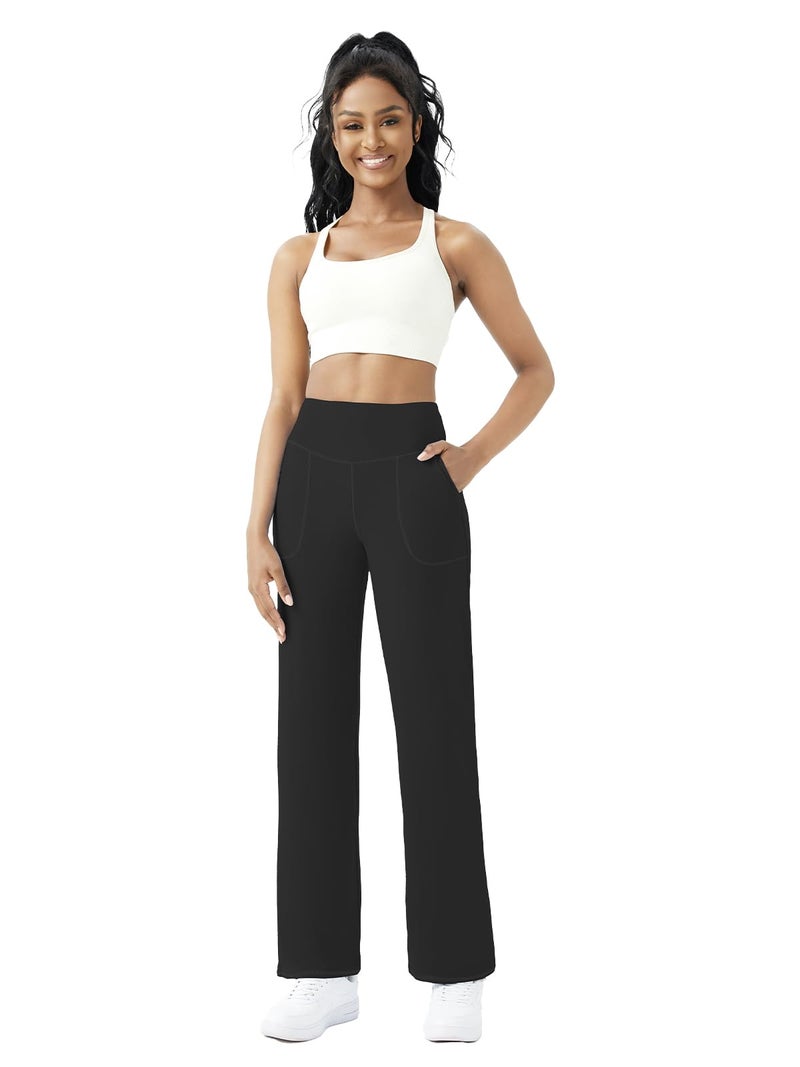 FireSwan Wide Leg Yoga Pants Women Stretch Dress Lounge Pants with Pockets High Waisted Loose Casual Trousers Black - Image 5