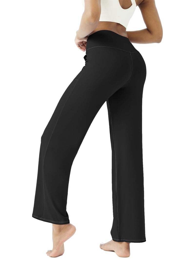 FireSwan Wide Leg Yoga Pants Women Stretch Dress Lounge Pants with Pockets High Waisted Loose Casual Trousers Black - Image 3