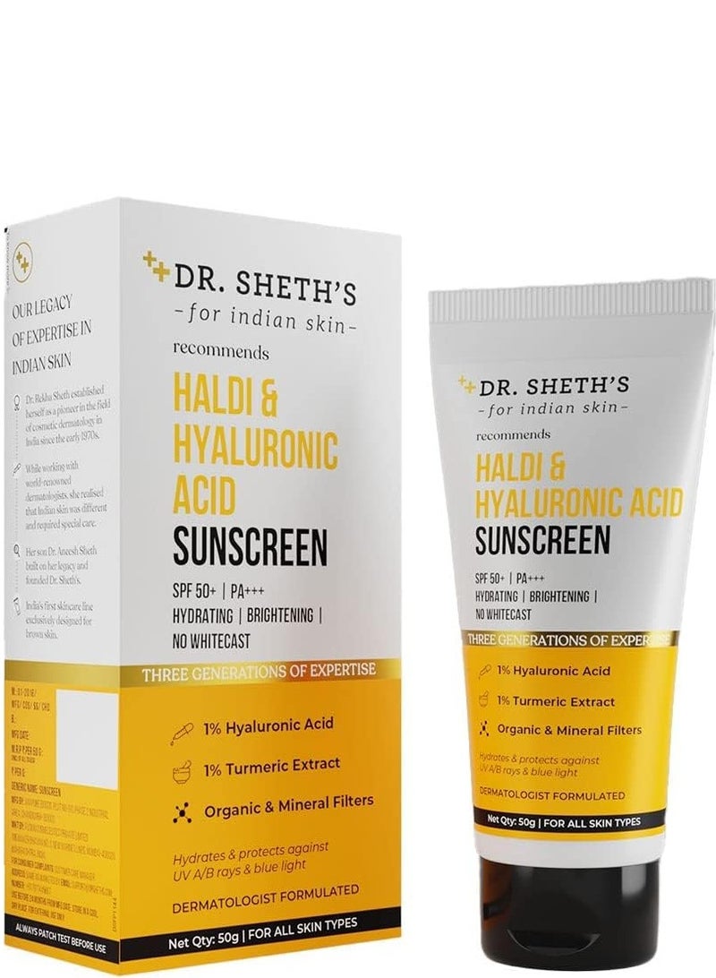 Dr. Sheth's Haldi & Hyaluronic Acid Cream Sunscreen With 1% Hyaluronic Acid 50G - Image 1