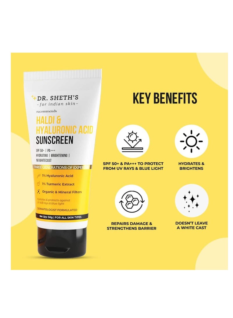 Dr. Sheth's Haldi & Hyaluronic Acid Cream Sunscreen With 1% Hyaluronic Acid 50G - Image 3