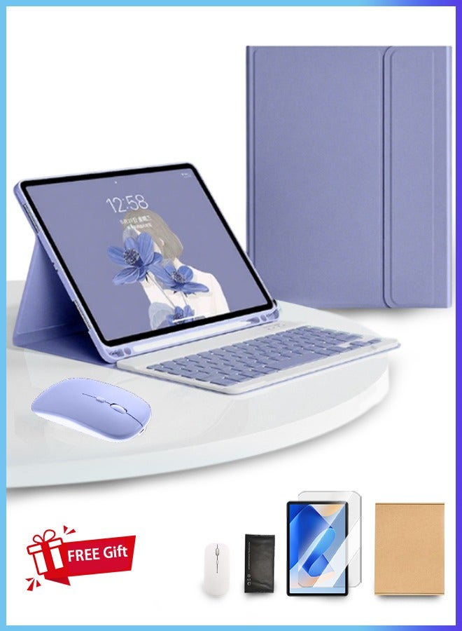 Matepad Se 11 Cover 11 Inch Tablet Bluetooth Keyboard Case Detachable Wireless Keyboard Pen Holder Ultra-Thin Leather Smart Case With Mouse+ Free Anti-Glare Screen Protector-Anti-Drop And Sandstorm Proof- Violet  - Image 1