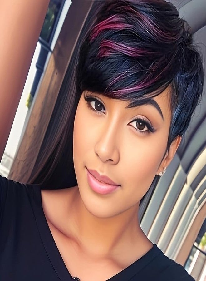 يو سيكسي شعر مستعار قصير متدرج بدون غراء من Usexy للنساء ذوات البشرة السمراء، لون 1b/بنفسجي، شعر بشري برازيلي بكر مستقيم (1b/بنفسجي) - Image 1