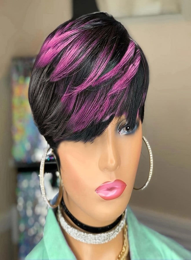 يو سيكسي شعر مستعار قصير متدرج بدون غراء من Usexy للنساء ذوات البشرة السمراء، لون 1b/بنفسجي، شعر بشري برازيلي بكر مستقيم (1b/بنفسجي) - Image 5