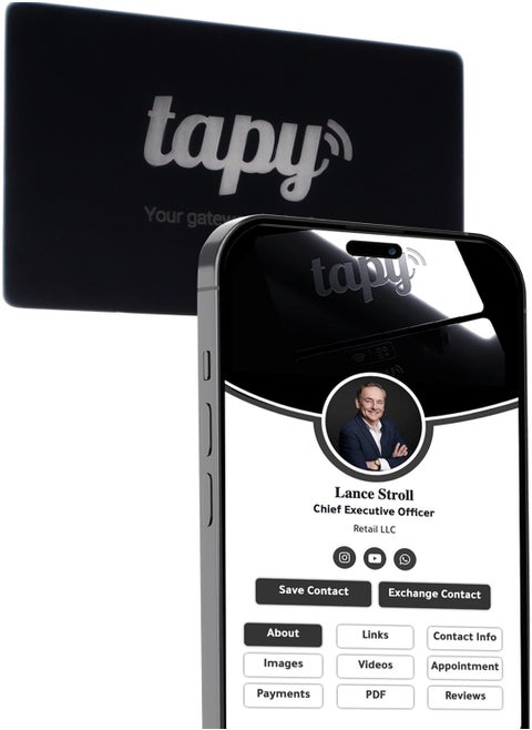 Tapy NFC Digital Business Card Premium Black Metal  Smart Card Instant Networking Contactless Technology iOS and Android Compatible Powered by Microsoft