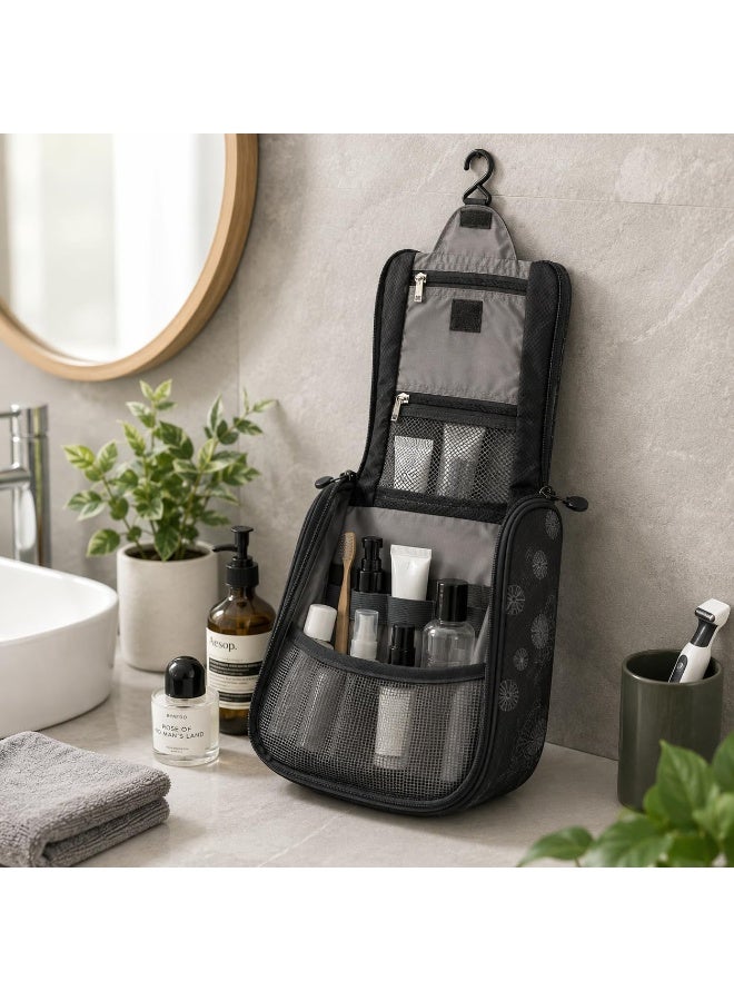 Heavy-duty hanging toiletry bag, travel organizer, makeup and cosmetic bag, portable bathroom storage bag with multiple mesh pockets and hanging hook for travel, camping, gym, and home, black - Image 2